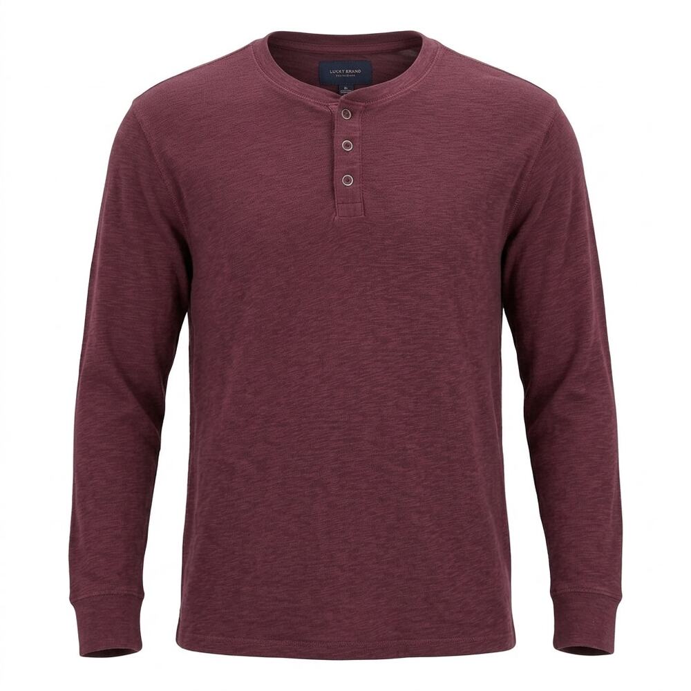 Lucky Brand Burgundy Waffle Knit Henley Button T-Shirt Men Size XL